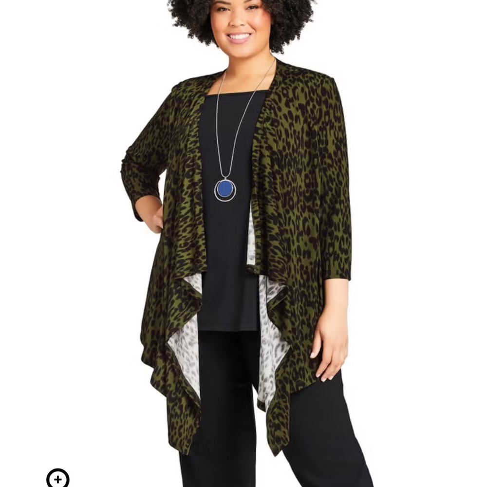 Avenue Olive Leopard Print Open-Front Cardigan